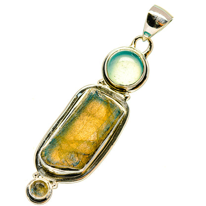 Sterling silver pendant with round aqua chalcedony and oval rough labradorite