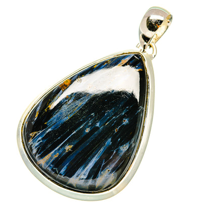 Sterling silver teardrop pietersite pendant with blue gold veining cabochon