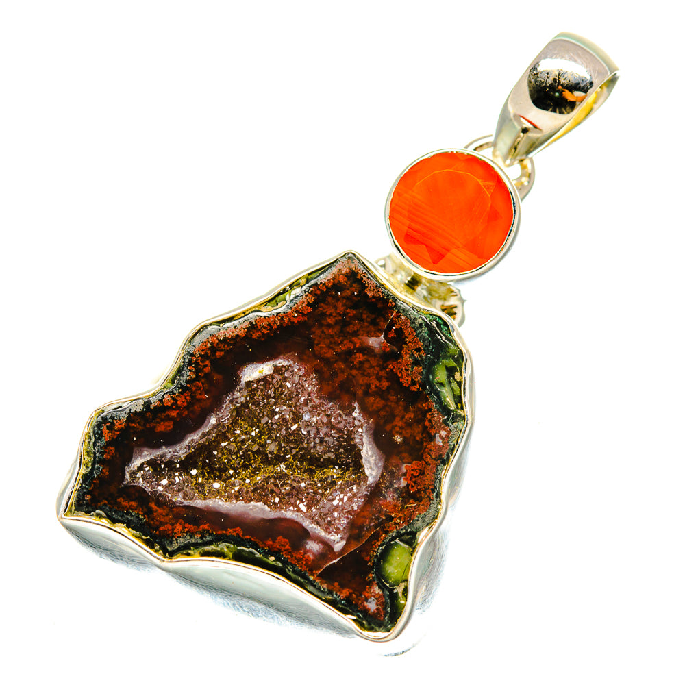 Coconut geode druzy and carnelian pendant in gold-tone sterling silver setting