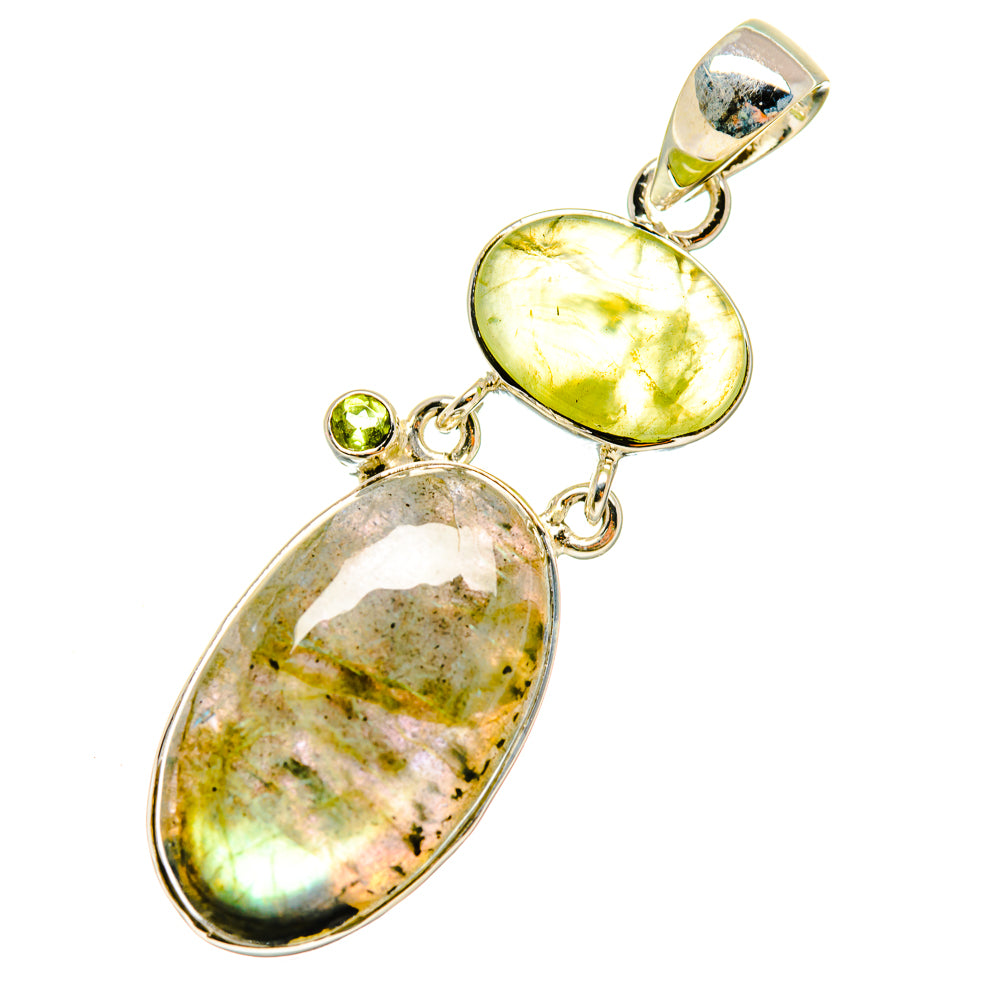Oval gemstone pendant with yellow-green and labradorite-gray stones in sterling silver