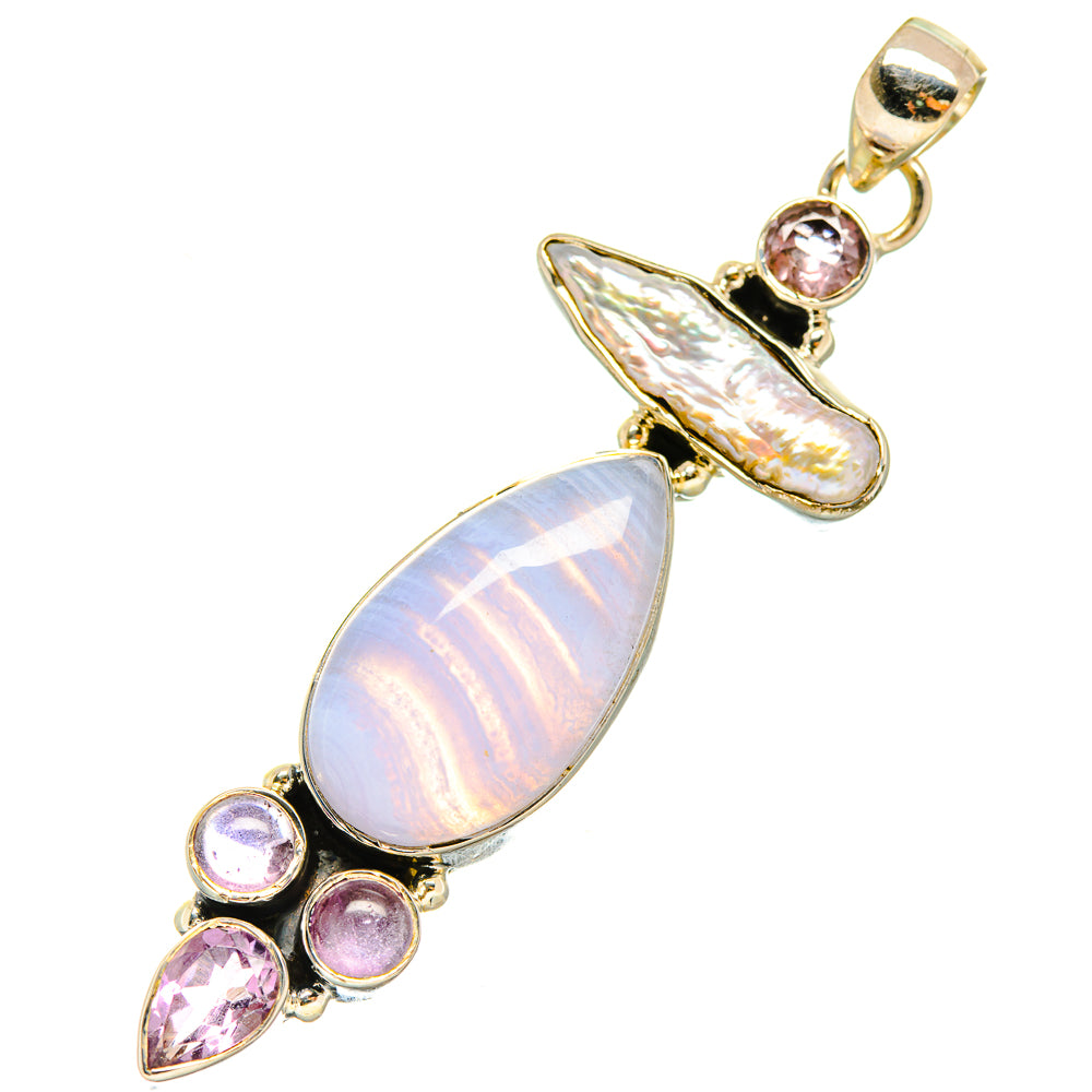 Blue Lace Agate Pendants handcrafted by Ana Silver Co - PD5234