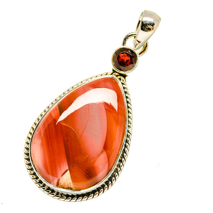 Mookaite garnet pendant, teardrop stone with textured 925 sterling silver bezel and loop