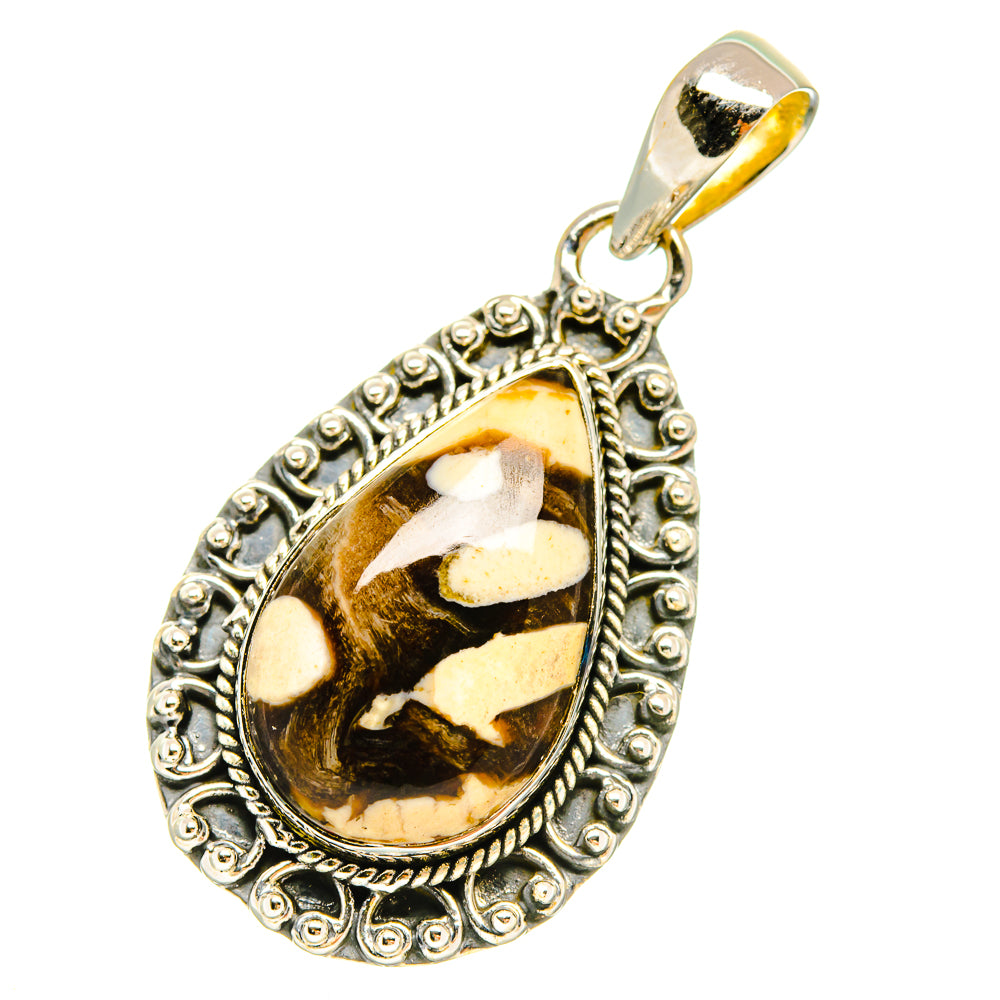 Jasper teardrop pendant in 925 sterling silver with ornate bezel and loop bail