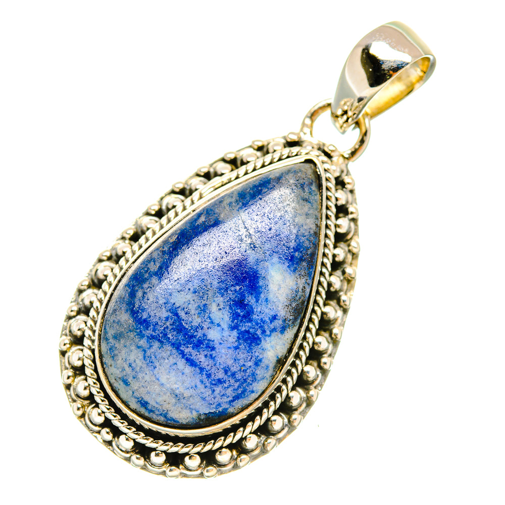 Sodalite teardrop pendant in 925 sterling silver with ornate rope bezel and bail