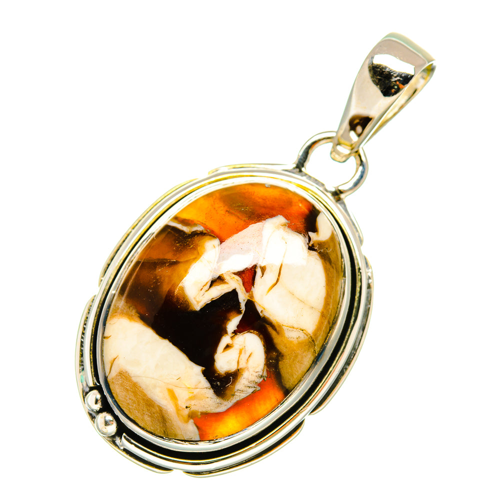 Oval peanut wood jasper pendant in 925 sterling silver with hooked bail and detailed bezel
