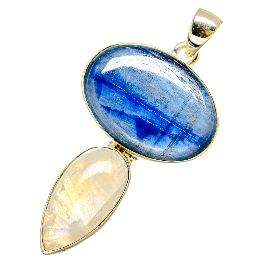 Sterling silver oval pendants with blue gemstone and iridescent white stone