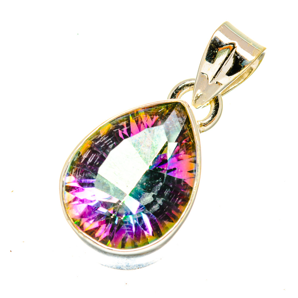 Sterling silver teardrop pendant, rainbow iridescent gemstone on bail