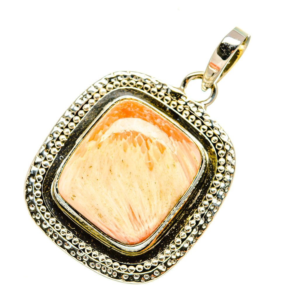 Scolecite pendant in 925 sterling silver with peach scolecite stone, textured bezel