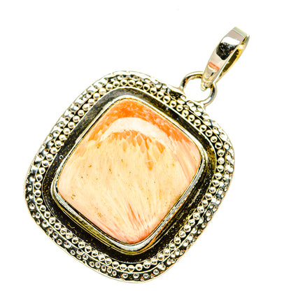 Scolecite pendant in 925 sterling silver with peach scolecite stone, textured bezel