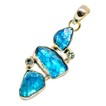 Blue gemstone pendant with gold-tone bezel and round clear accents on 925 sterling silver bail