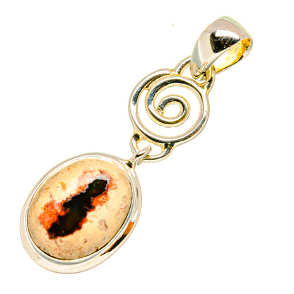 Sterling silver pendant with round fire opal stone, swirl link and top bail