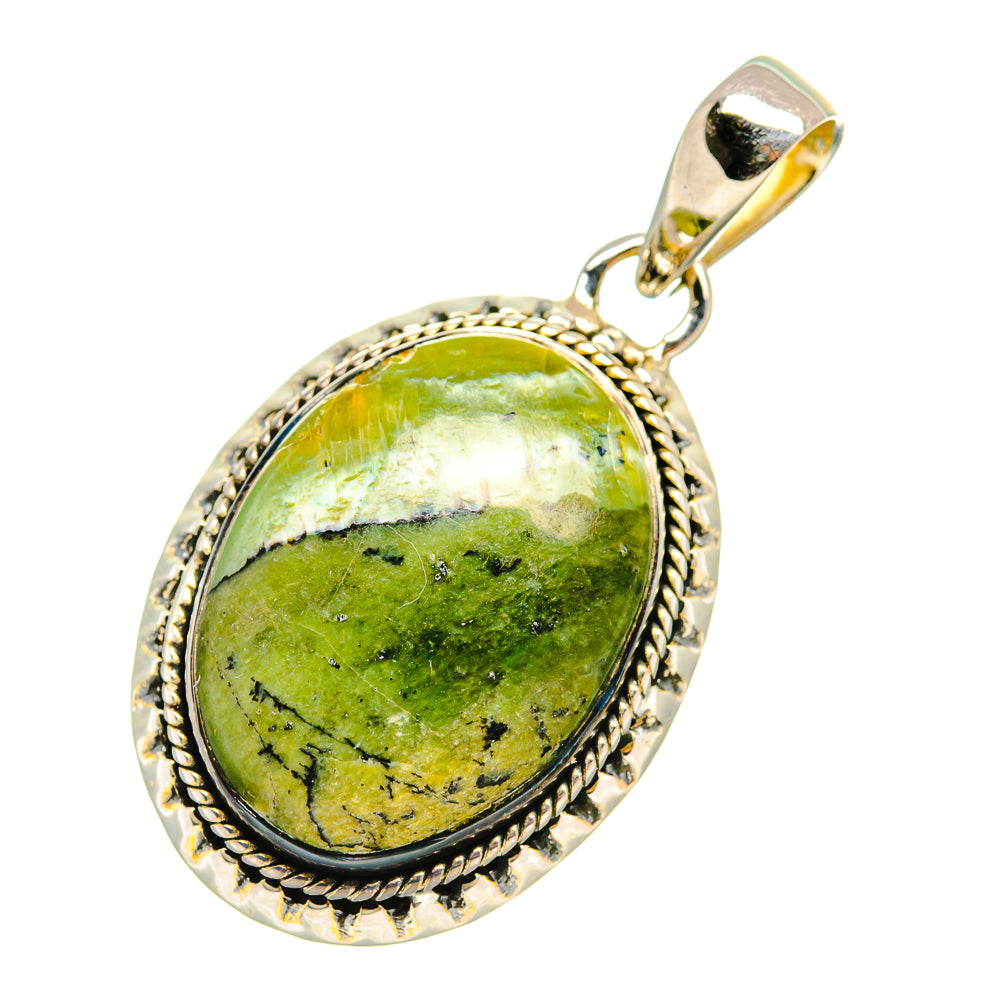 925 sterling silver pendant with oval green Rainforest Jasper cabochon, top bail detail