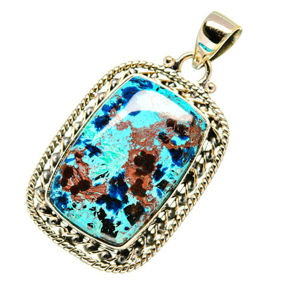 Sterling silver shattuckite pendant with blue rectangular stone