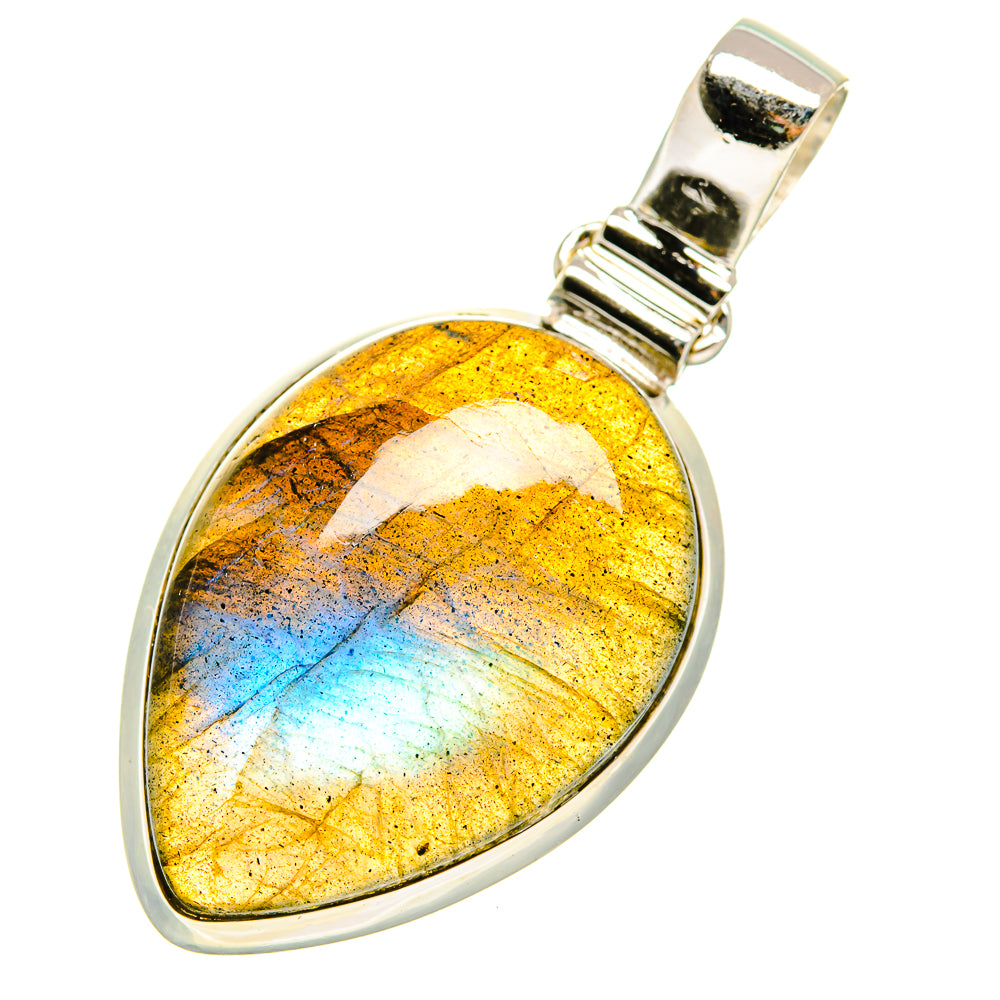 Teardrop labradorite pendant in 925 sterling silver with polished bail