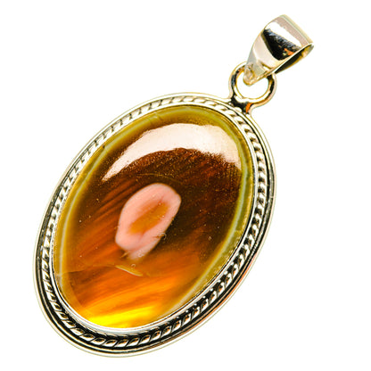 Jasper pendant in oval sterling silver bezel with loop bail, amber-orange stone