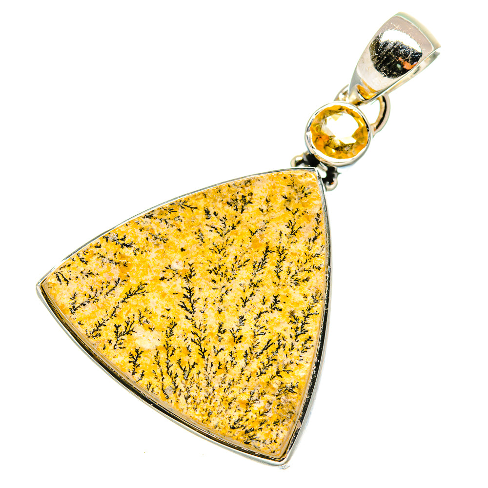 Triangular dendrite stone pendant with round citrine and silver bail