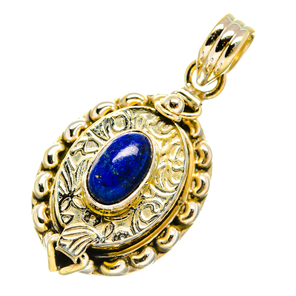 Lapis lazuli pendant with oval blue stone and ornate gold-tone frame
