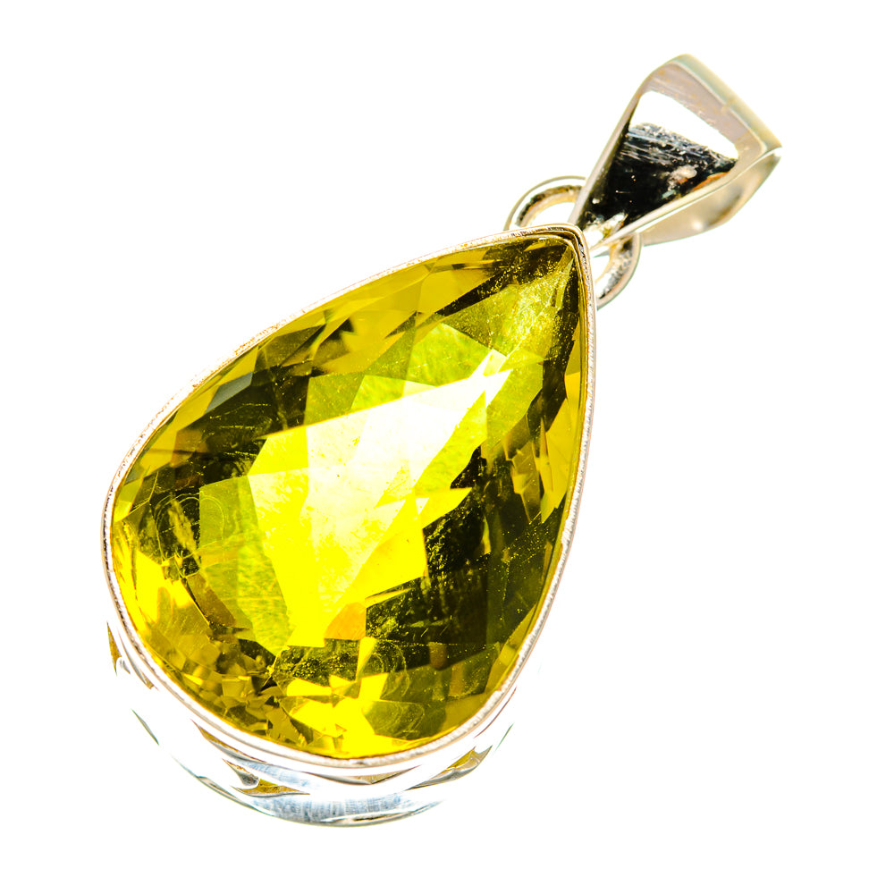 Sterling silver olive quartz teardrop pendant with polished bail