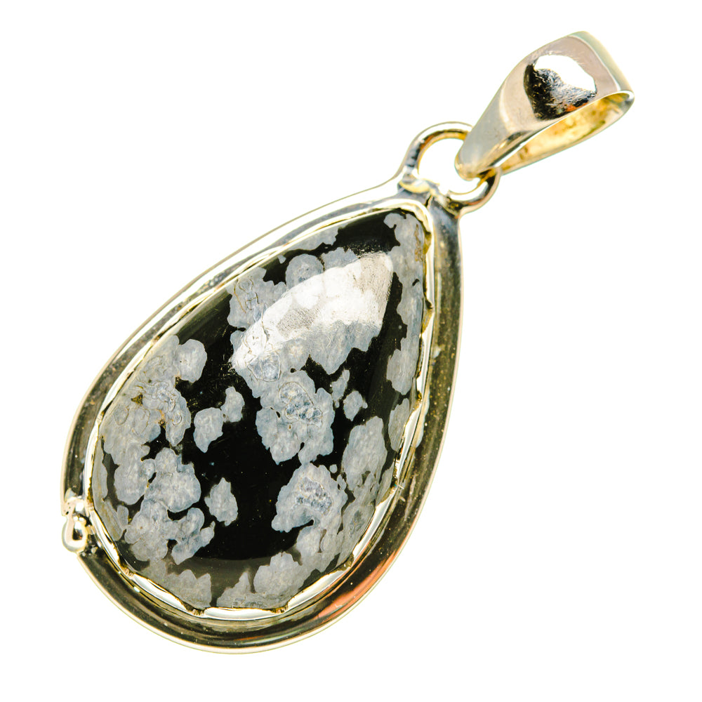 Sterling silver teardrop pendant with black obsidian and white snowflake pattern