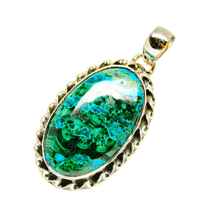 Oval green-blue stone pendant with silver-tone bezel and bail