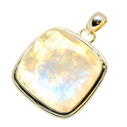 Sterling silver oval moonstone pendant with iridescent rainbow shimmer, top bail