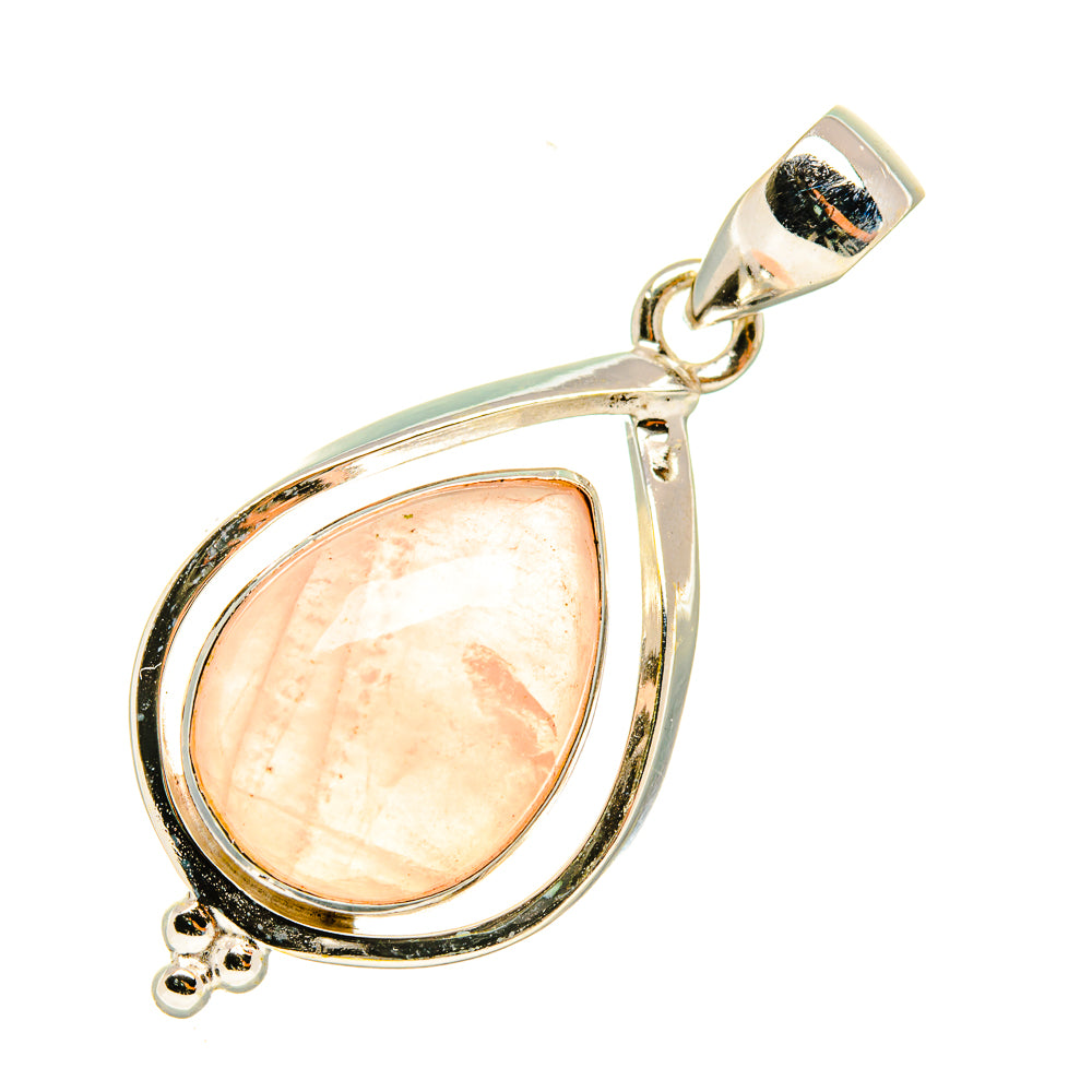 Sterling silver rose quartz teardrop pendant in glossy bezel frame