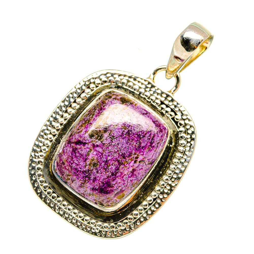 Charoite pendant, rectangular purple gemstone bezel set in sterling silver with bail