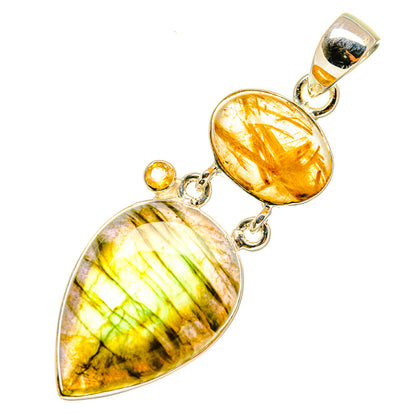 Sterling silver pendant with teardrop amber and green gemstone drops, with round accents