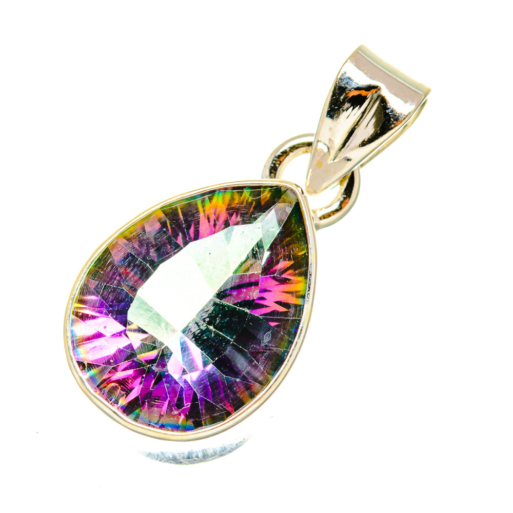 Sterling silver pendant with pear-cut multicolor mystic topaz, polished frame and bail