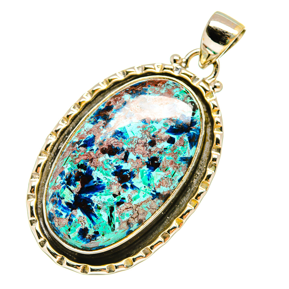 Oval shattuckite pendant, 925 sterling silver setting with faceted blue-green stone
