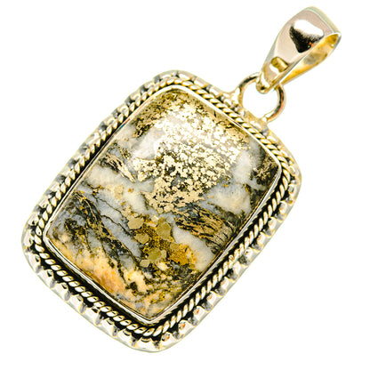 925 sterling silver rectangular pyrite agate pendant with raised border and top loop bail