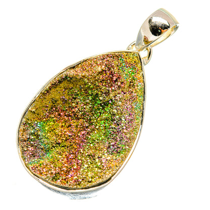 Teardrop druzy pendant in gold pyrite glitter with silver-tone bezel and bail