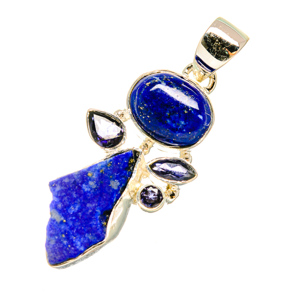 Sterling silver pendant with rough blue lapis lazuli and small faceted accents