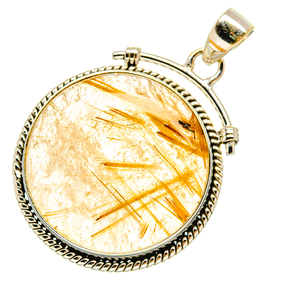 Rutilated quartz pendant, round cabochon in 925 sterling silver with bail