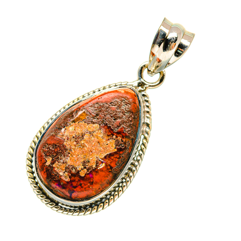 Red jasper teardrop pendant with braided-edge sterling silver frame and bail