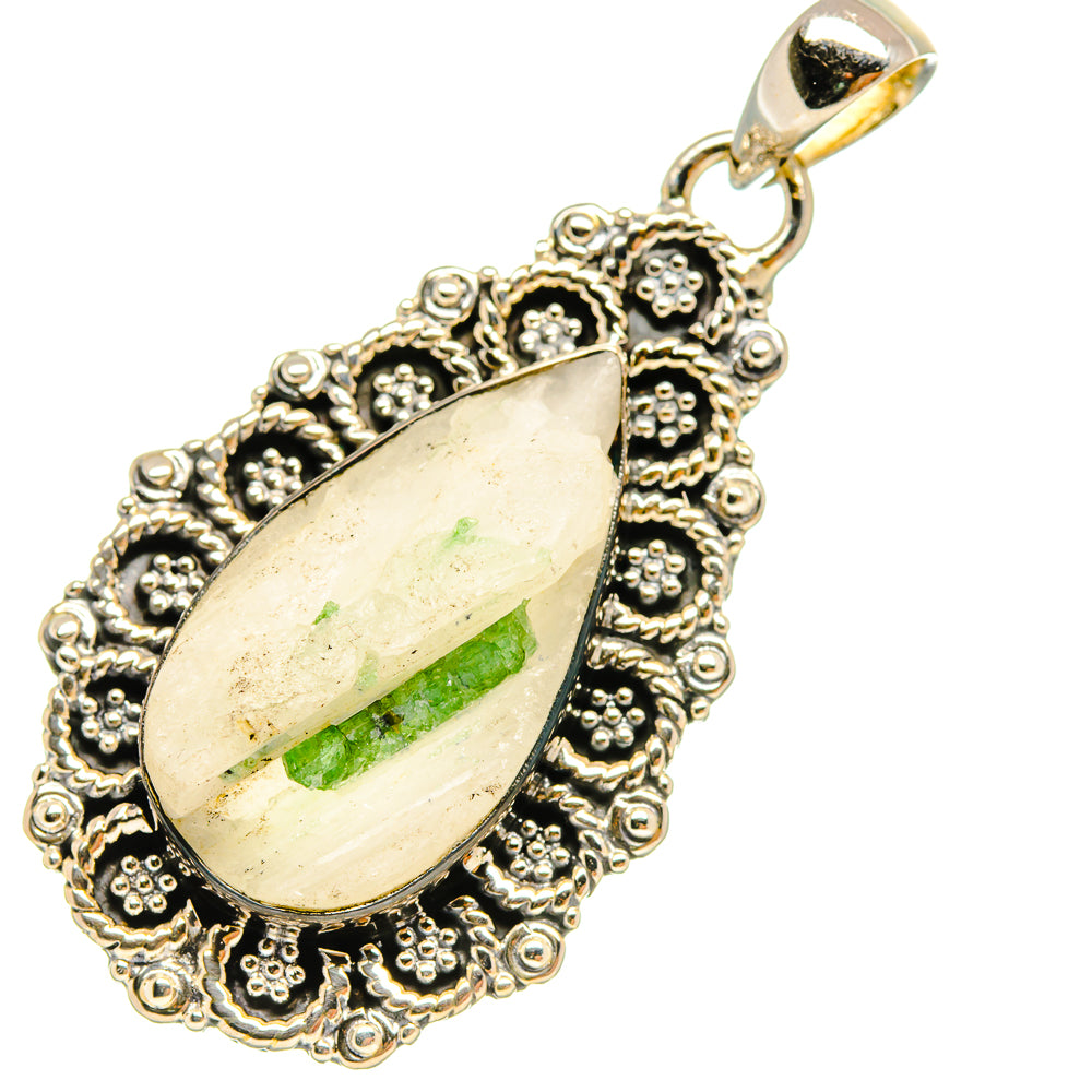 Green Tourmaline In Quartz Pendants handcrafted by Ana Silver Co - PD6518