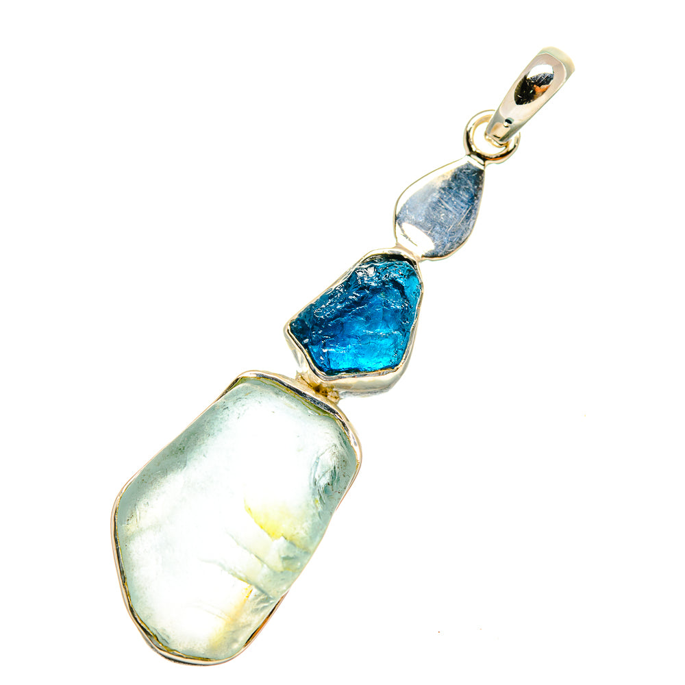 Rough gemstone pendant with pale iridescent and blue stones on sterling silver bail