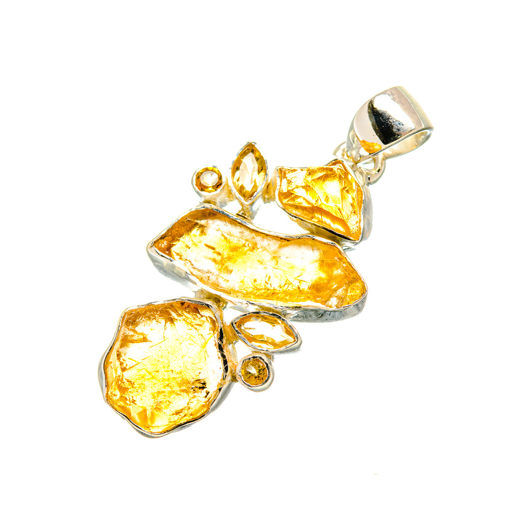 Rough citrine pendant in 925 sterling silver, cluster of rough citrine stones
