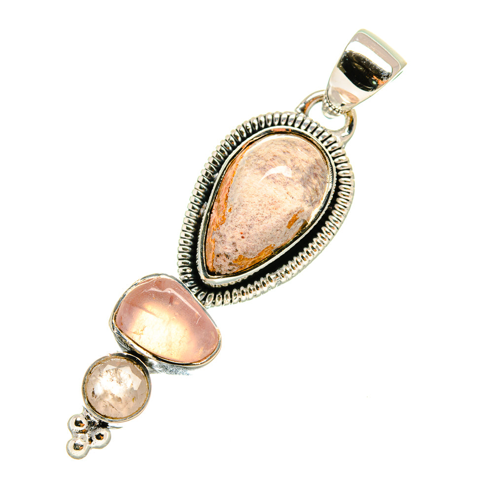 Sterling silver gemstone pendant with oval orange stone and two rose-pink stones