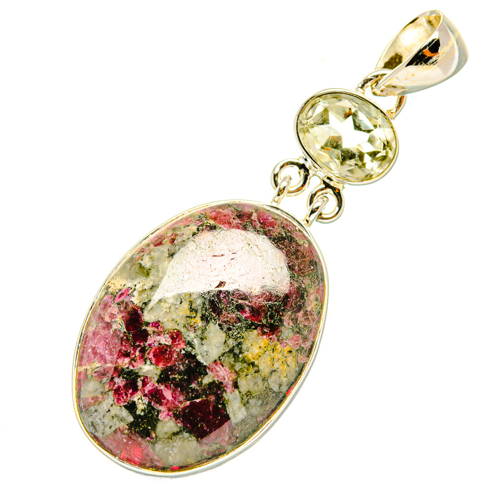 Sterling silver pendant with oval multicolor gemstone and small round green stone