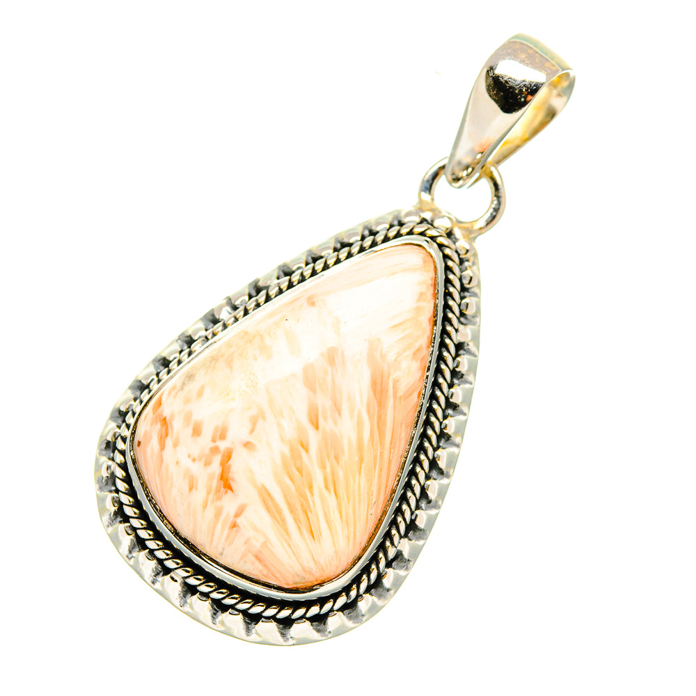 Teardrop scolecite pendant with rope-edge sterling silver bezel and bail