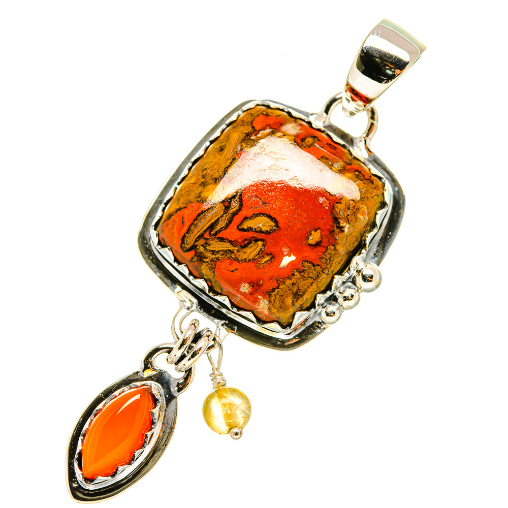 925 sterling silver pendant with orange Moroccan agate focal stone and carnelian drop charm