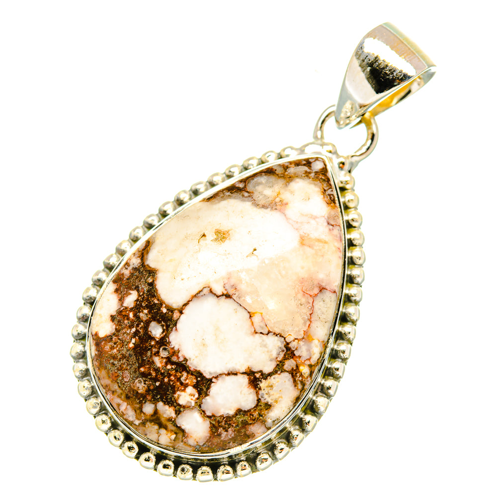 Sterling silver jasper pendant, teardrop stone with beaded rim and attached bail