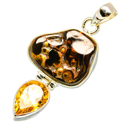 Sterling silver heart fire agate pendant with citrine teardrop accents and bail