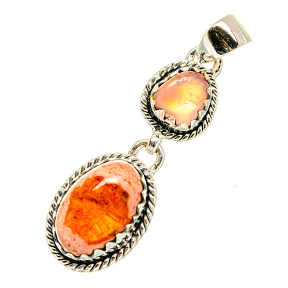 Sterling silver double stone pendant with orange and pink oval gemstones