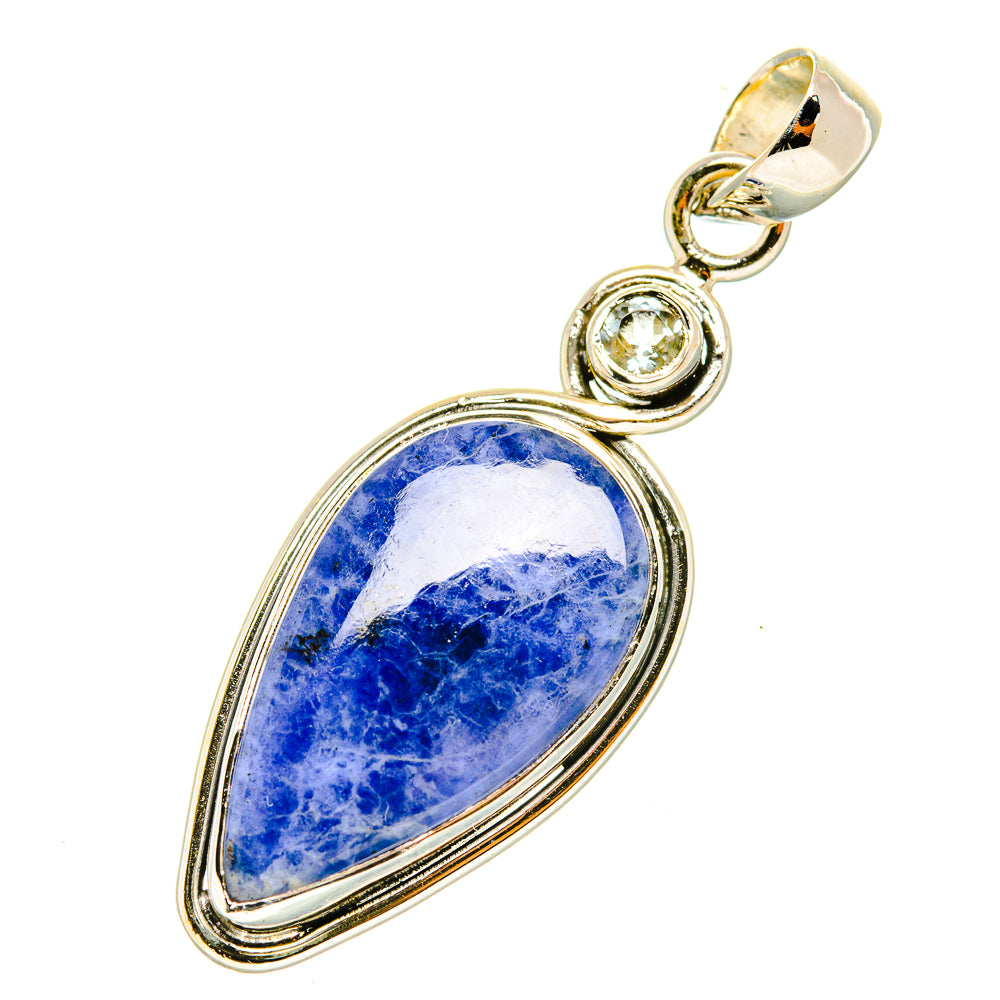 Blue sodalite pendant with oval stone and round green accent in sterling silver