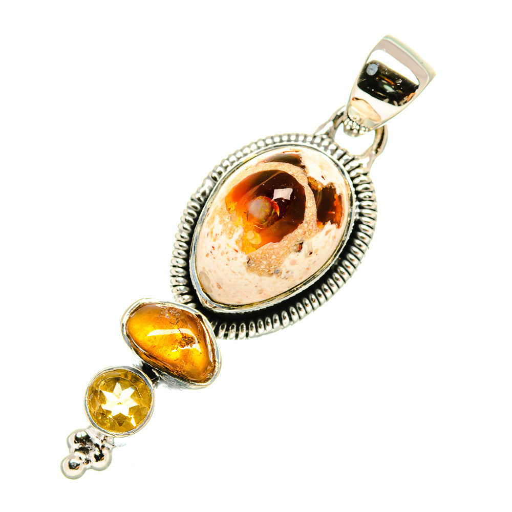 Mexican Fire Opal Pendants handcrafted by Ana Silver Co - PD6882