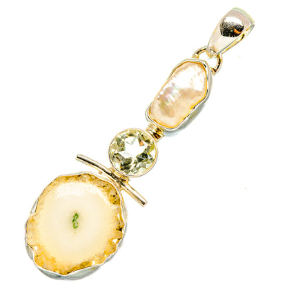 White Solar Quartz, Mother Of Pearl, Green Amethyst Pendants handcrafted by Ana Silver Co - PD6889