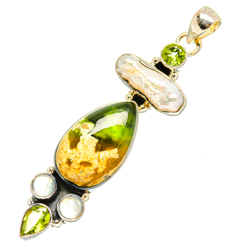 Australian Green Opal, Mother Of Pearl, Peridot, Aquamarine Pendants handcrafted by Ana Silver Co - PD6891