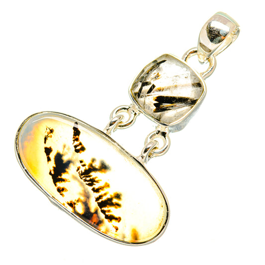 Scenic Dendritic Agate, Tourmalinated Quartz Pendants handcrafted by Ana Silver Co - PD6897